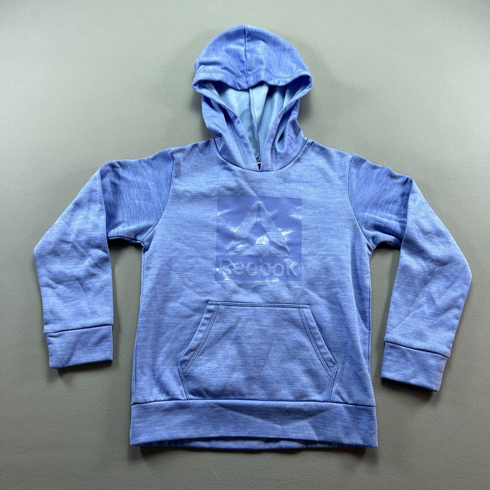 Reebok Hoodie Boys M (7/8) Heather Blue Space Dye Fleece Lined Kangaroo Pocket